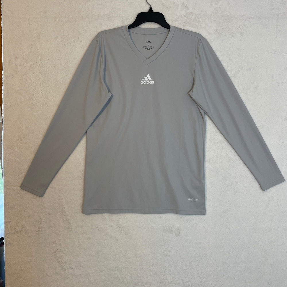 Adidas Aeroready Primegreen Long Sleeve V Neck Athletic Shirt Men's Size L Gray - Picture 1 of 7